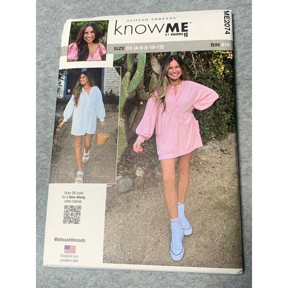 Know Me Mimi G Sewing Pattern ME2074 Size 4-6-8-10-12 Tunic Dress Alissah Thread